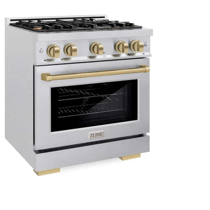 ZLINE 30" Select Dual Fuel Range Gas Cooktop Electric Convection Oven DuraSnow® Stainless Steel Champagne Bronze HDRSZ-30-CB09K