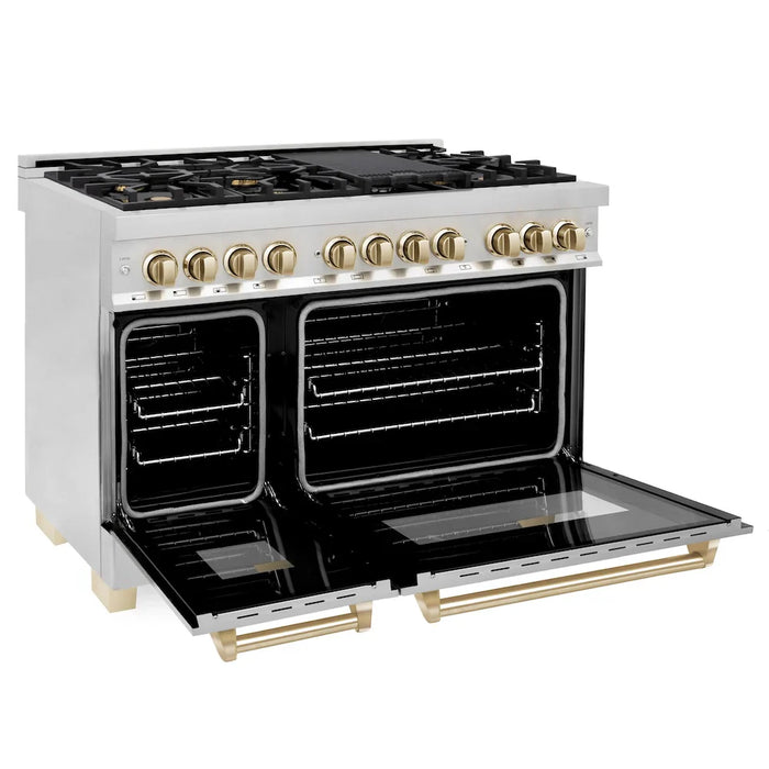 ZLINE Autograph Edition 48" Kitchen Package, Stainless Steel Dual Fuel Range, Range Hood, Dishwasher, French Door Refrigerator External Water Dispenser, 4AKPR-RARHDWM48-G09K