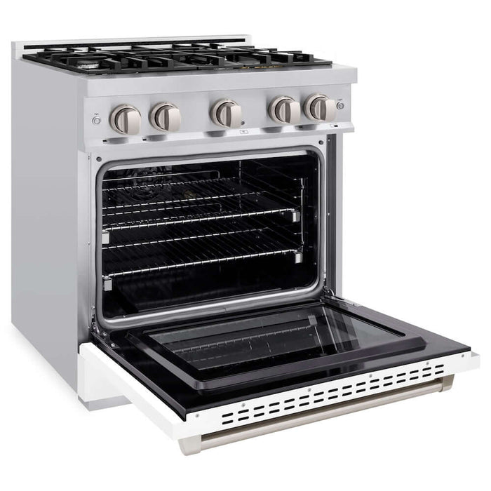 ZLINE 30" Select Dual Fuel Range Gas Cooktop Electric Convection Oven Stainless Steel White Matte Door HDR-WM-3009K