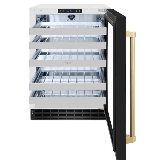 ZLINE 24" Touchstone Dual Zone 44 Bottle Wine Cooler Black Stainless Steel Glass Door Champagne Bronze Handle  RWDOZ-BS-24-CB09K