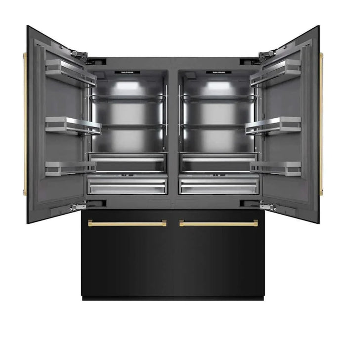 ZLINE 60" Built-In Bottom Freezer Refrigerator with Water Dispenser, Ice Maker, Black Stainless Steel, Graphite Gray Interior, Polished Gold GRBIVZ-BS-60-G09K