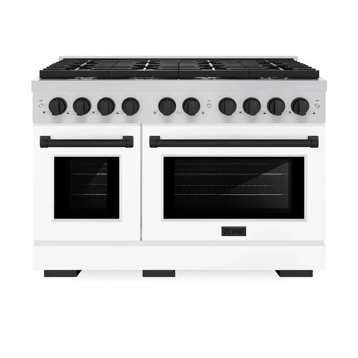 ZLINE 48"Gas Range, Convection Oven White, Matte Black, SGRZ-WM-48-MB09K
