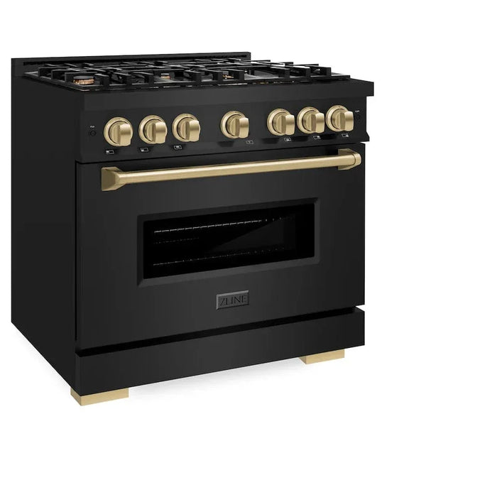 ZLINE 36" Dual Fuel Range, Gas Cooktop, Electric Convection Oven Black Stainless Steel, Champagne Bronze CDRBZ-36-CB09K