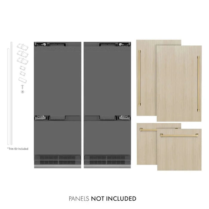 ZLINE 60" Panel Ready Built-In Bottom Freezer Refrigerator,Water Dispenser, Ice Maker,Graphite Gray, Champagne Bronze GRBIVZ-60-CB09K