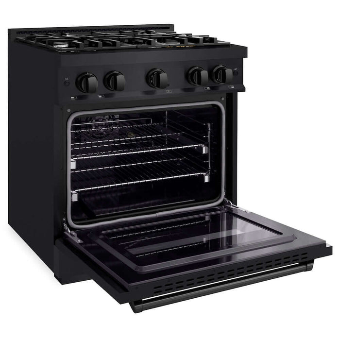 ZLINE 30" Dual Fuel Range, Gas Cooktop, Electric Convection Oven Black Stainless Steel, CDRB-3009K