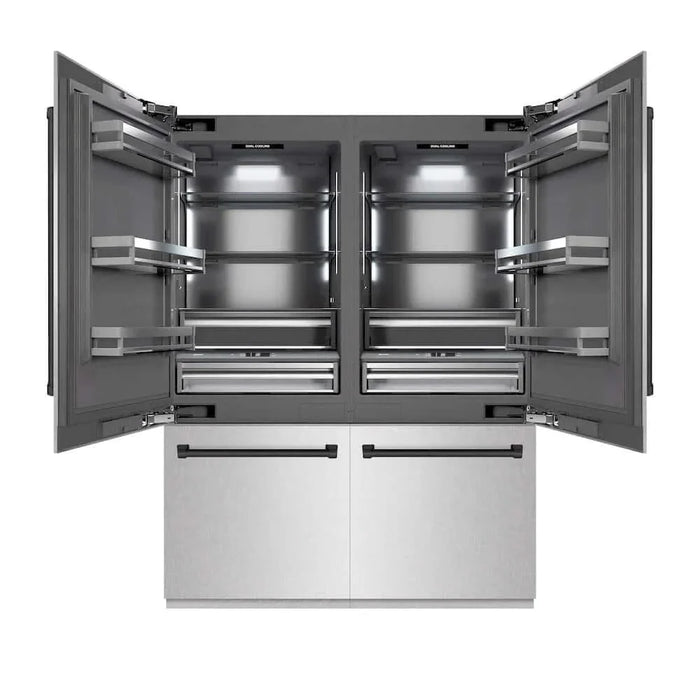 ZLINE 60" Built-In Bottom Freezer Refrigerator with Water Dispenser, Ice Maker, DuraSnow® Stainless Steel, Graphite Gray Interior, Matte Black GRBIVZ-SN-60-MB09K