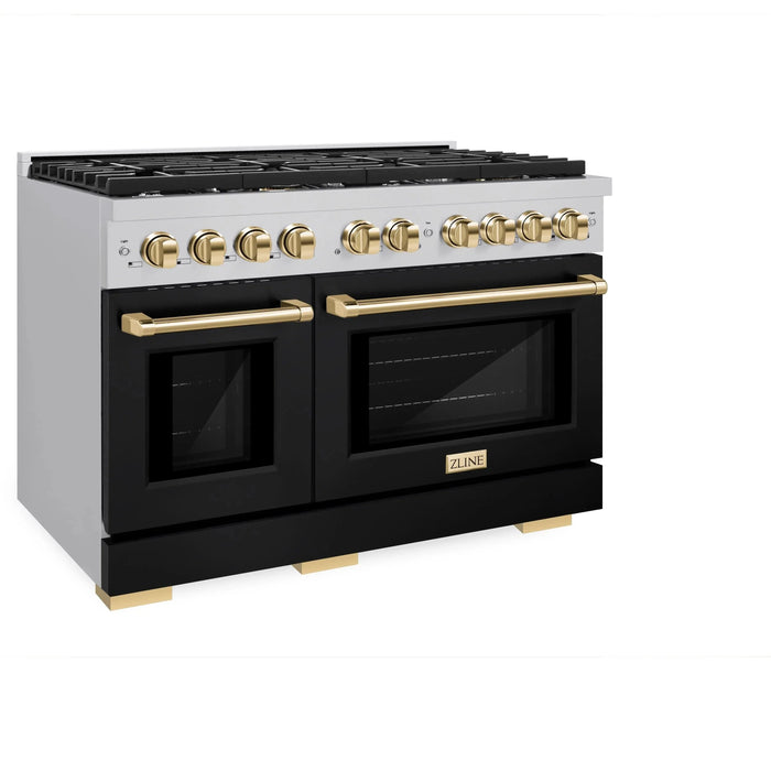 ZLINE 48"Paramount Dual Fuel Range Black Matte Gold SDRZ-BLM-48-G09K