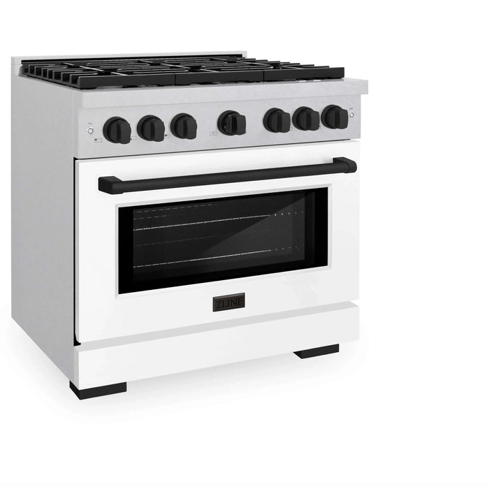 ZLINE 36"Paramount Dual Fuel Range DuraSnow® White Matte, Matte Black SDRSZ-WM-36-MB09K