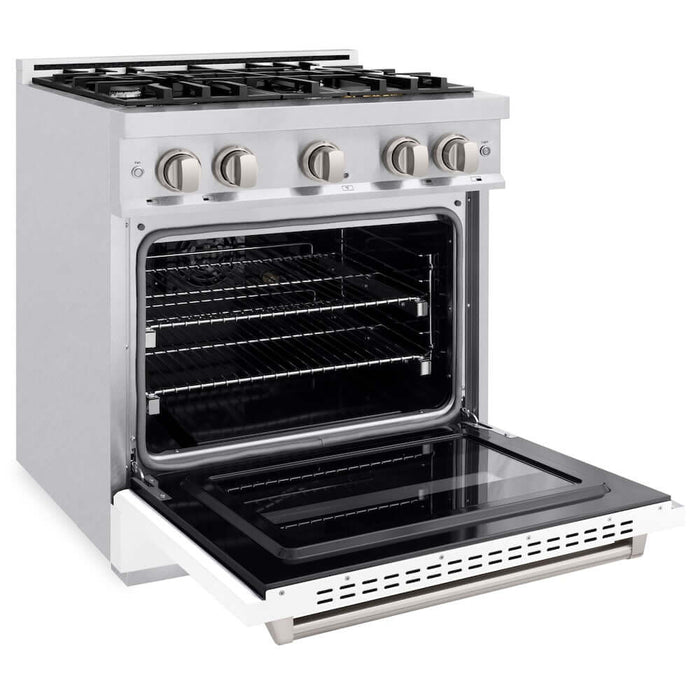 ZLINE 30" Dual Fuel Range, Gas Cooktop, Electric Convection Oven DuraSnow® Stainless Steel, White Matte Door CDRS-WM-3009K
