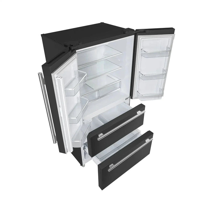 Forno Espresso Moena 36"French Door Refrigerator, Black with Antique Brass Handle FFRBI1820-36BLK09K
