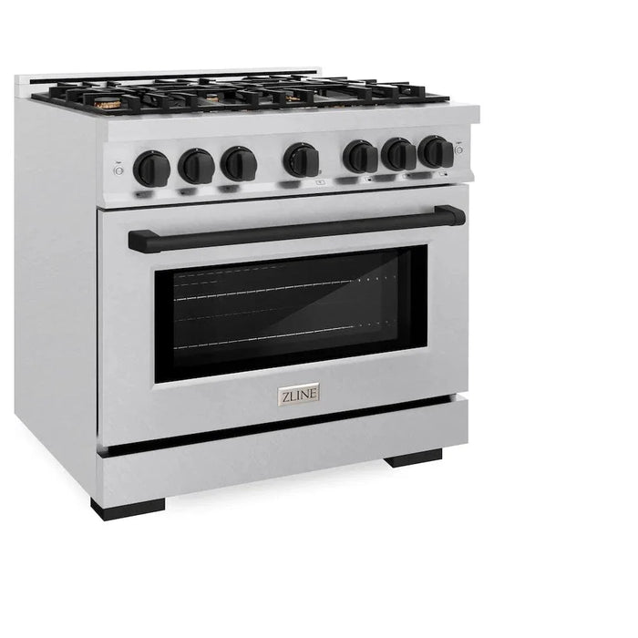 ZLINE 36" Select Dual Fuel Range Gas Cooktop Electric Convection Oven DuraSnow® Stainless Steel Matte Black HDRSZ-36-MB09K