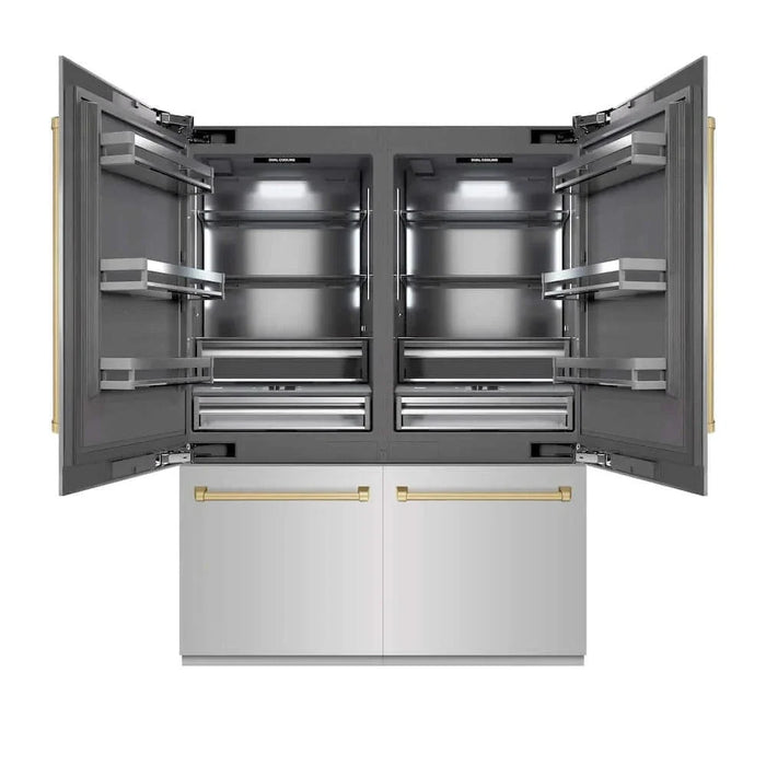 ZLINE 60" Built-In Bottom Freezer Refrigerator with Water Dispenser, Ice Maker, Stainless Steel, Graphite Gray Interior, Champagne Bronze GRBIVZ-304-60CB09K