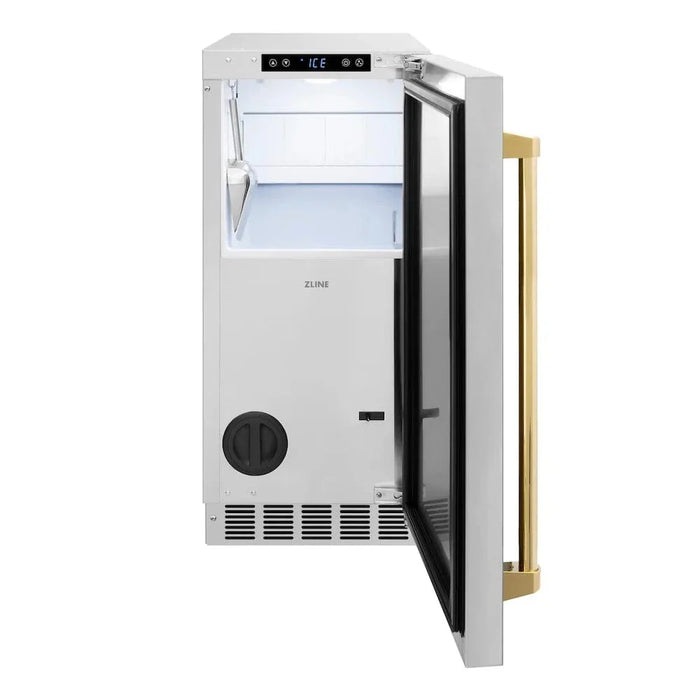 ZLINE 15" Touchstone Gourmet Ice Maker Drain Pump Stainless Steel Door Polished Gold IGMDZ-ST-15-G09K