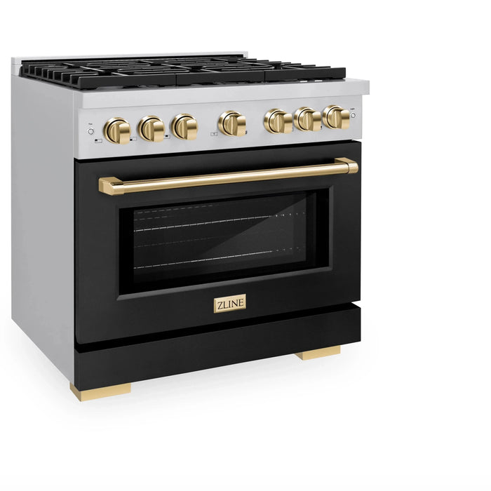 ZLINE 36"Paramount Dual Fuel Range Black Matte Gold SDRZ-BLM-36-G09K