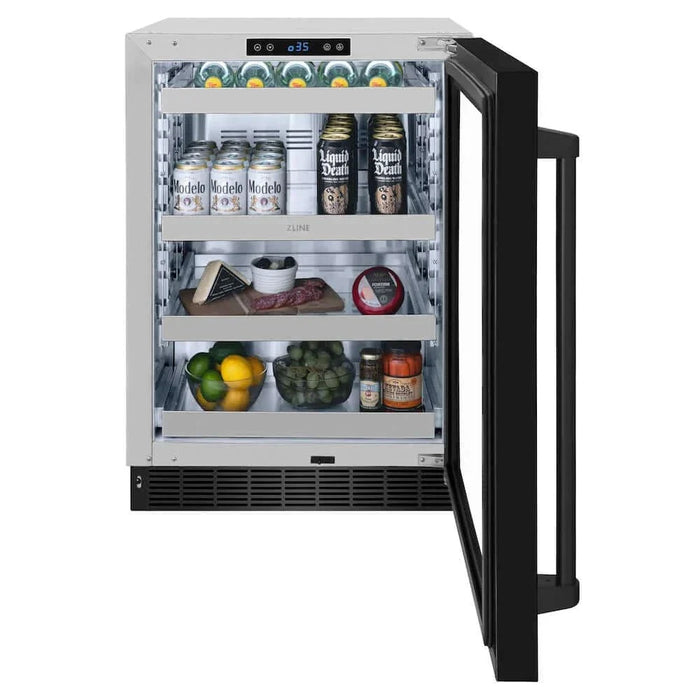 ZLINE 24" Touchstone 151 Can Beverage Fridge Black Stainless Steel Glass Door RBSO-BS-2409K