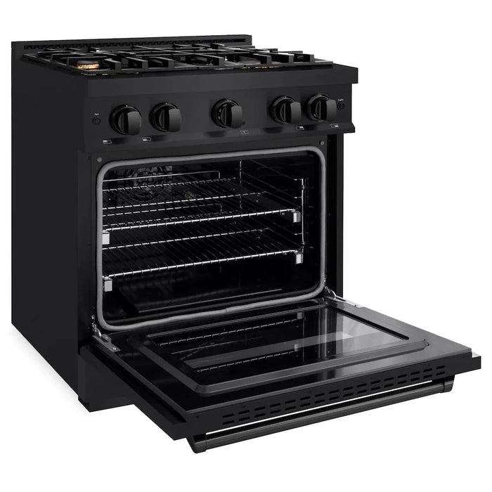 ZLINE 30" Dual Fuel Range, Gas Cooktop, Electric Convection Oven Black Stainless Steel Brass Burners, CDRB-BR-3009K