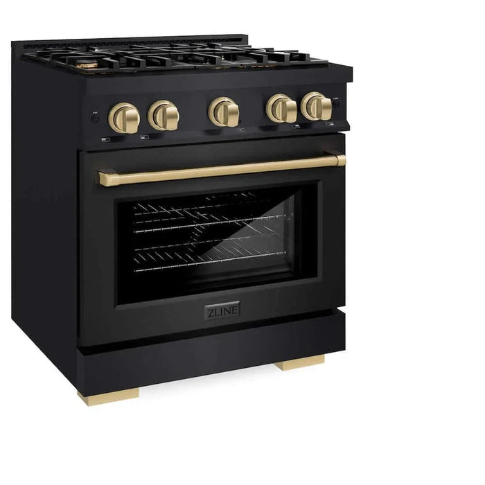 ZLINE 30" Select Dual Fuel Range Gas Cooktop Electric Convection Oven Black Stainless Steel Champagne Bronze HDRBZ-30-CB09K