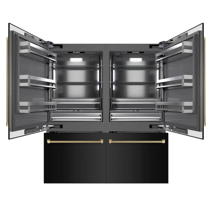 ZLINE Autograph Edition 72" French Door Built-In Bottom Freezer Refrigerator, Water Dispensers, Ice Makers, Black Stainless Steel, Graphite Gray Interior, Helix Handles GRBITZ-BS72-KCB09K