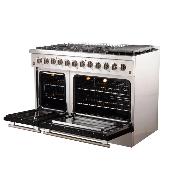 FORNO Galiano 48" Dual Fuel Range, Black, FFSGS6156-48BLK09K