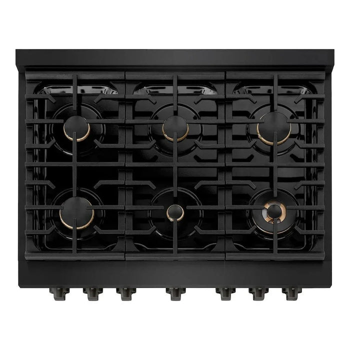 ZLINE 36 in.Gas Range, Convection Gas Oven, Brass Burner, Black Stainless Steel, SGRB-BR-3609K