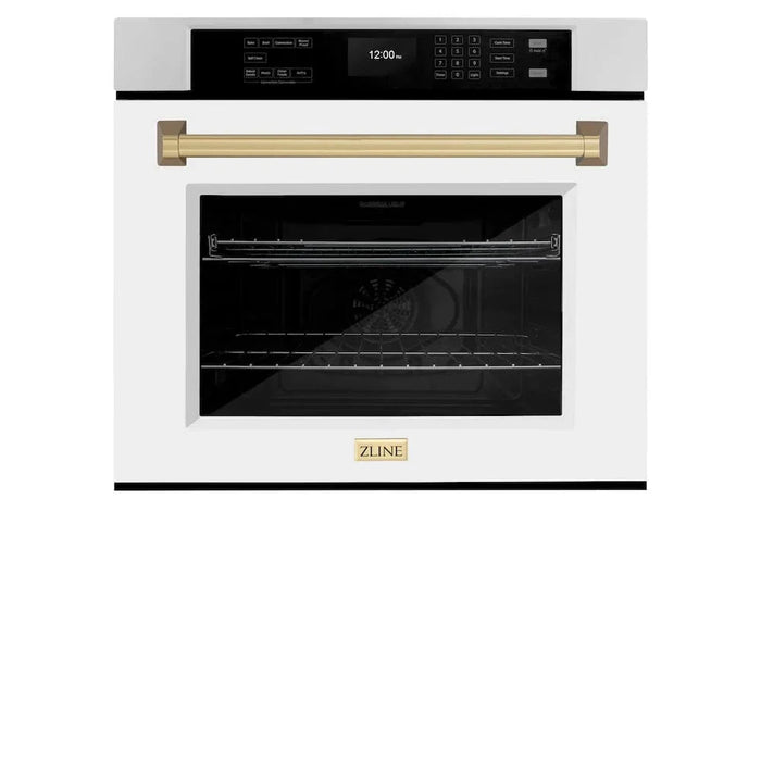 ZLINE 30" Autograph Edition Professional True Convection Single Wall Oven, Air Fry, Self Clean, White Matte, Champagne Bronze WASZ-WM-30-CB09K