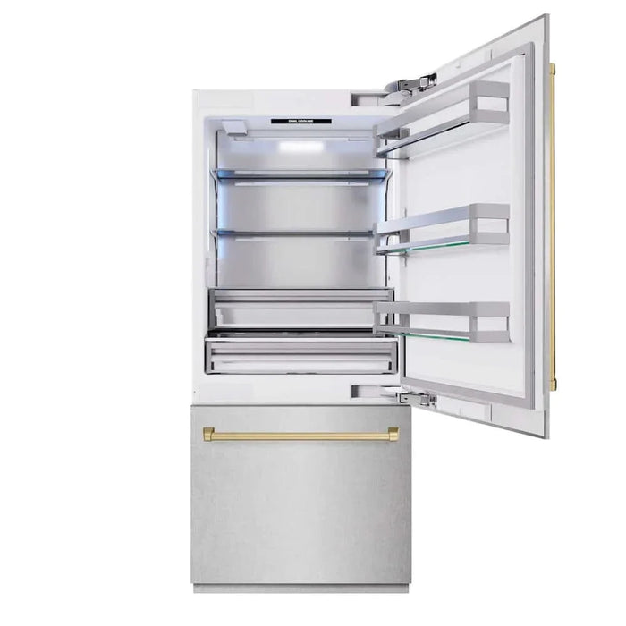 ZLINE 36" Built-In Bottom Freezer Refrigerator,Water Dispenser, Ice Maker, DuraSnow® Champagne Bronze RBITZ-SN-36-CB09K