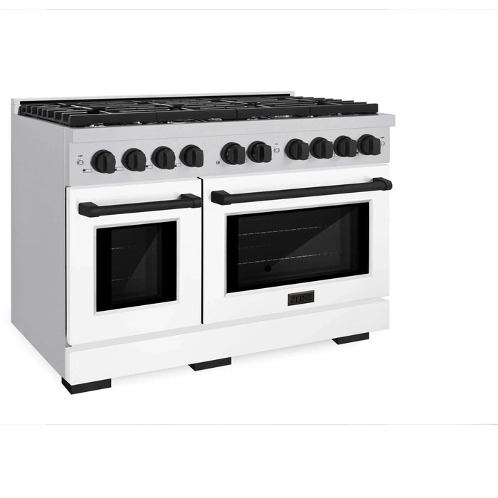 ZLINE 48"Paramount Dual Fuel Range White Matte Matte Black SDRZ-WM-48-MB09K