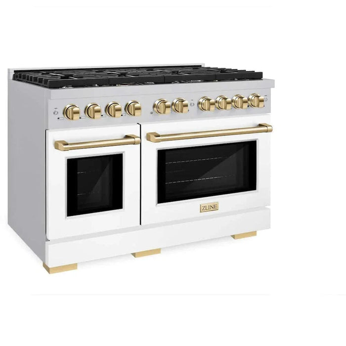 ZLINE 48"Gas Range, Convection Oven White, Gold, SGRZ-WM-48-G09K