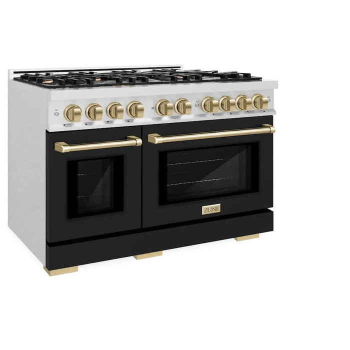 ZLINE 48" Select Dual Fuel Range Gas Cooktop Electric Convection Oven DuraSnow® Stainless Steel Black Matte Door Champagne Bronze HDRSZ-BLM-48-CB09K