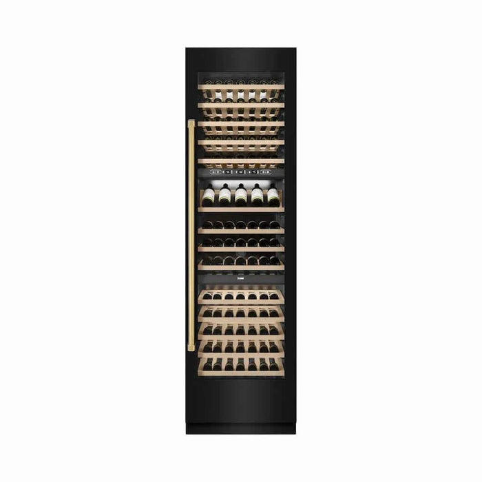ZLINE 24"Triple Zone 100 Bottle Column Wine Cooler, Black Stainless Steel Polished Gold RCWVZ-BS-24-G09K