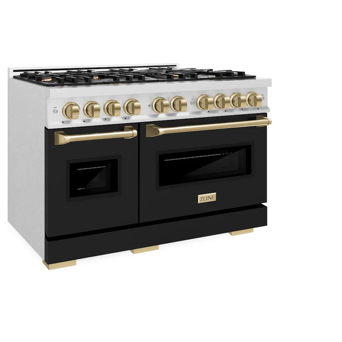 ZLINE 48" Classic Double Oven Dual Fuel Range, 8 Burner Gas Cooktop, Stainless Steel, Black Matte Doors, Accents CDRZ-BLM-48-CB (Copy)09K