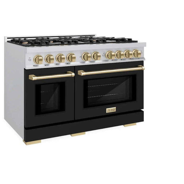 ZLINE 48" Select Dual Fuel Range Gas Cooktop Electric Convection Oven Stainless Steel Black Matte Doors Champagne Bronze HDRZ-BLM-48-CB09K