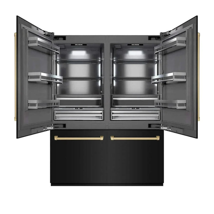 ZLINE 60" Built-In Bottom Freezer Refrigerator with Water Dispenser, Ice Maker, Black Stainless Steel, Graphite Gray Interior, Champagne Bronze GRBIVZ-BS-60-CB09K
