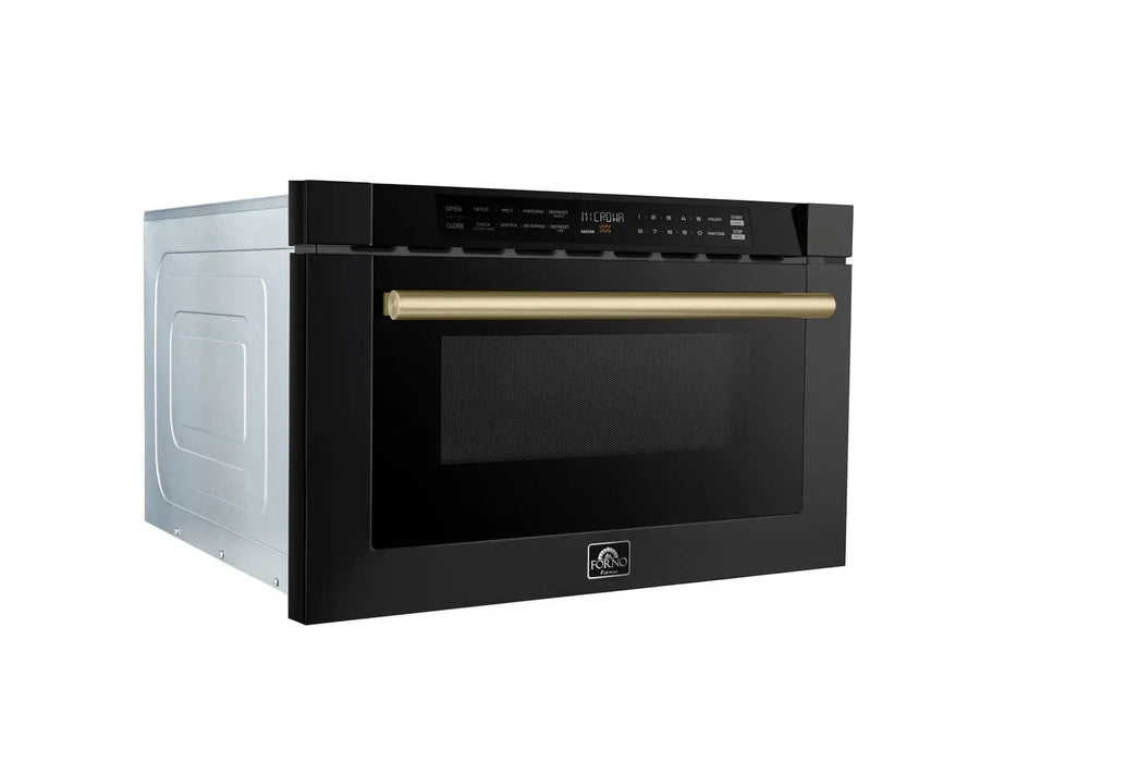 Forno 24" Microwave Drawer Black with Antique Brass, FMWDR3000-24BLK09K