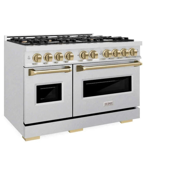 ZLINE 48" Dual Fuel Range, Gas Cooktop, Electric Convection Oven DuraSnow® Stainless Steel, Champagne Bronze CDRSZ-48-CB09K