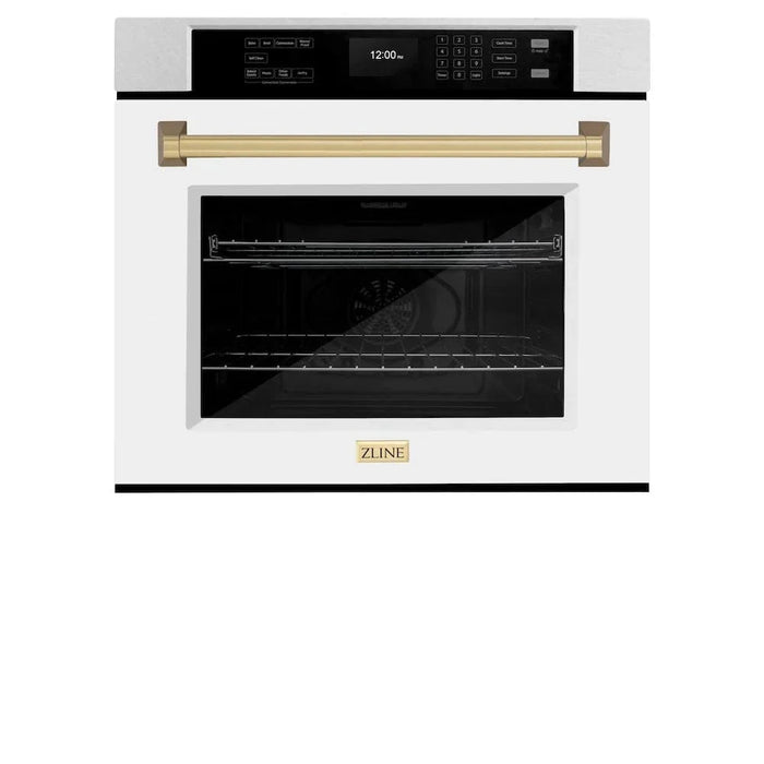 ZLINE 30"Professional True Convection Single Wall Oven, Air Fry, Self Clean, DuraSnow® White Matte, Champagne Bronze WASSZ-WM-30-CB09K