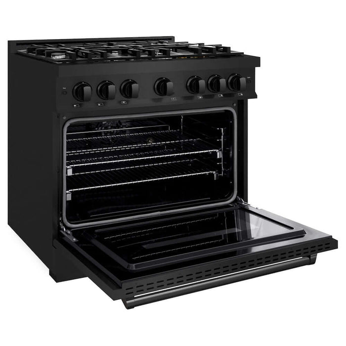 ZLINE 36" Classic Gas Range, Convection Gas Oven Black Stainless Steel, CGRB-3609K