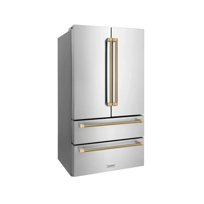 ZLINE Autograph Edition 36" Counter-Depth French Door Refrigerator, Ice Maker, Fingerprint-Resistant Stainless Steel, Helix Handles RFMZ-36-KCB09K