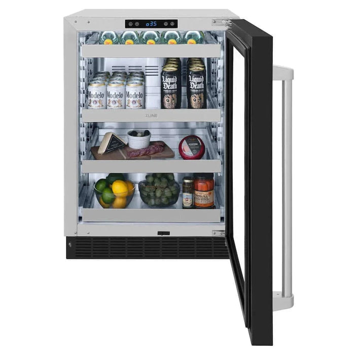 ZLINE 24" Touchstone 151 Can Beverage Fridge Black Matte Glass Door RBSO-BLM-2409K