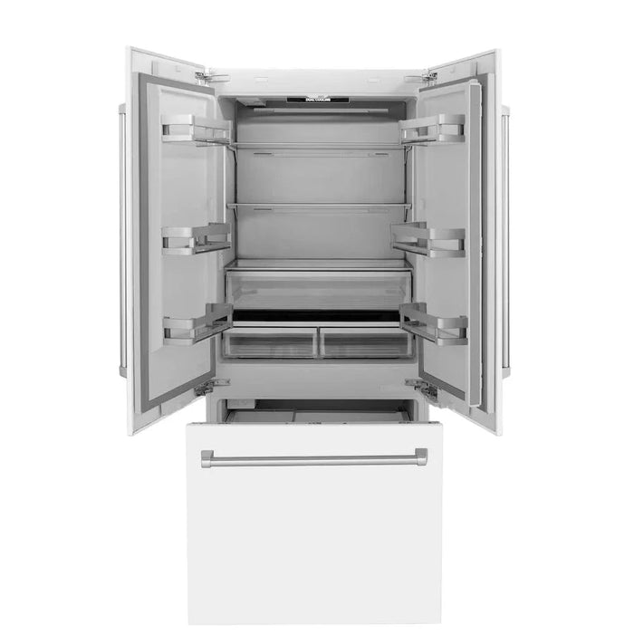 ZLINE 36" Panel Ready Built-In Bottom Freezer Refrigerator,Water Dispenser, Ice Maker, White Matte, Graphite Gray, GRBIV-WM-3609K