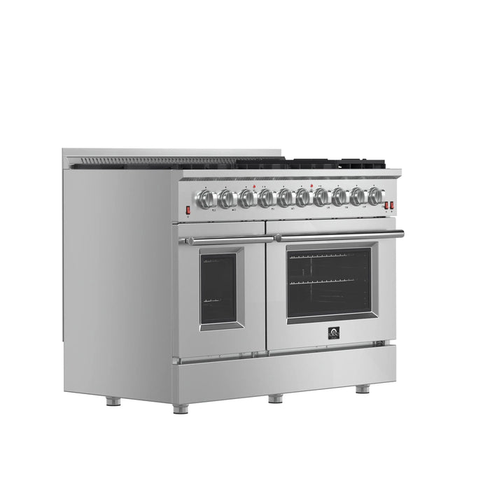 Forno Appliance Package - 48" Gas Range, Wall Mount Range Hood, 60" Refrigerator FBDL-018-02US09K