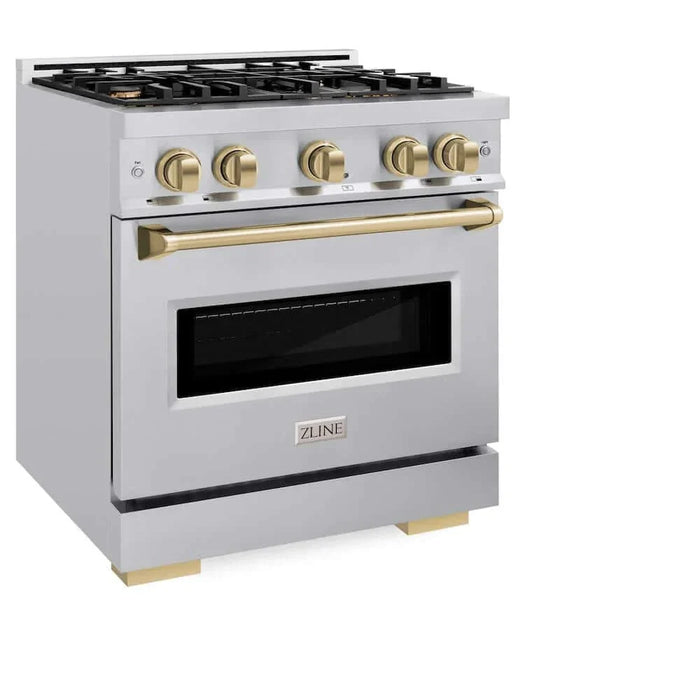 ZLINE 30" Dual Fuel Range, Gas Cooktop, Electric Convection Oven Stainless Steel, Champagne Bronze CDRZ-30-CB09K