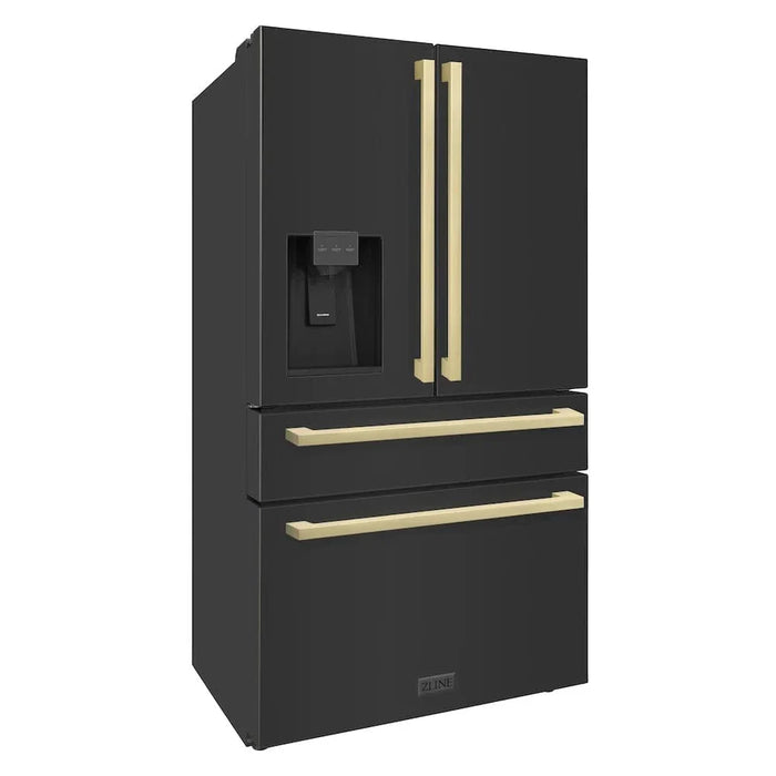ZLINE 36" Autograph French Door Refrigerator, Ice & Water, Black Stainless RFMZ-W36-BS-FCB09K