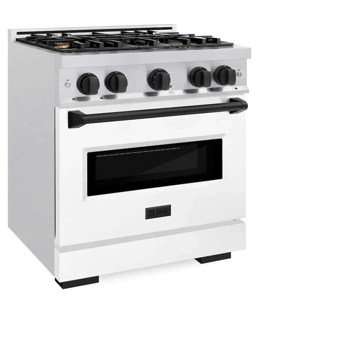 ZLINE 30" Dual Fuel Range, Gas Cooktop, Electric Convection Oven DuraSnow® Stainless Steel, Matte Black CDRSZ-30-MB09K