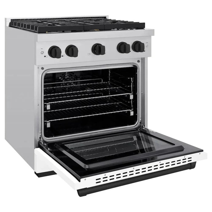 ZLINE 30"Paramount Dual Fuel Range White Matte Matte Black SDRZ-WM-30-MB09K