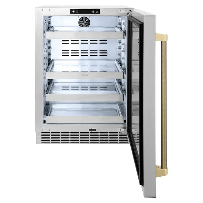 ZLINE Autograph Edition 24" Touchstone 151 Can Beverage Fridge, Solid Stainless Steel Door, Helix Handle RBSOZ-ST-24-KCB09K