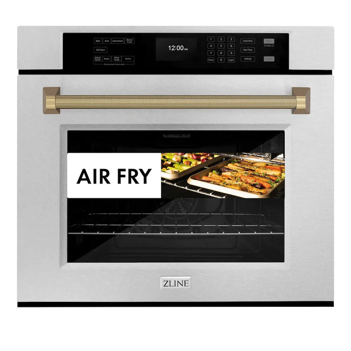 ZLINE Autograph Edition 30" Professional True Convection Single Wall Oven, Air Fry, Self Clean, Stainless Steel, Helix Handles WASZ-30-KCB09K