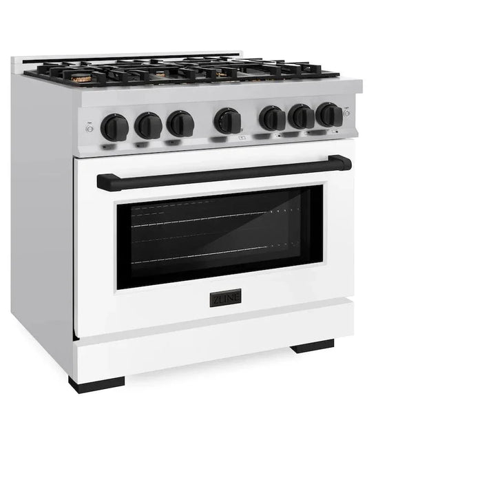 ZLINE 36"" Select Dual Fuel Range Gas Cooktop Electric Convection Oven Stainless Steel White Matte Doors Matte Black HDRZ-WM-36-MB09K