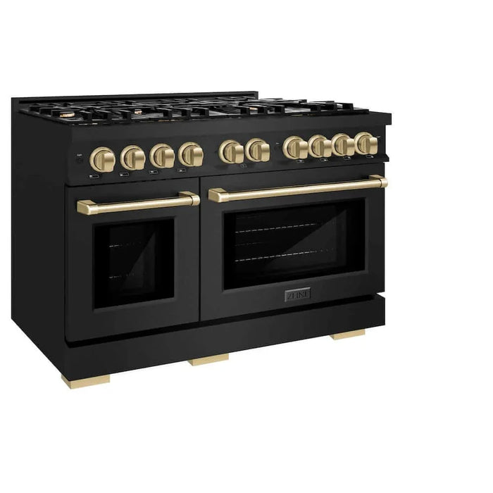 ZLINE 48" Select Dual Fuel Range Gas Cooktop Electric Convection Oven Black Stainless Steel Champagne Bronze HDRBZ-48-CB09K