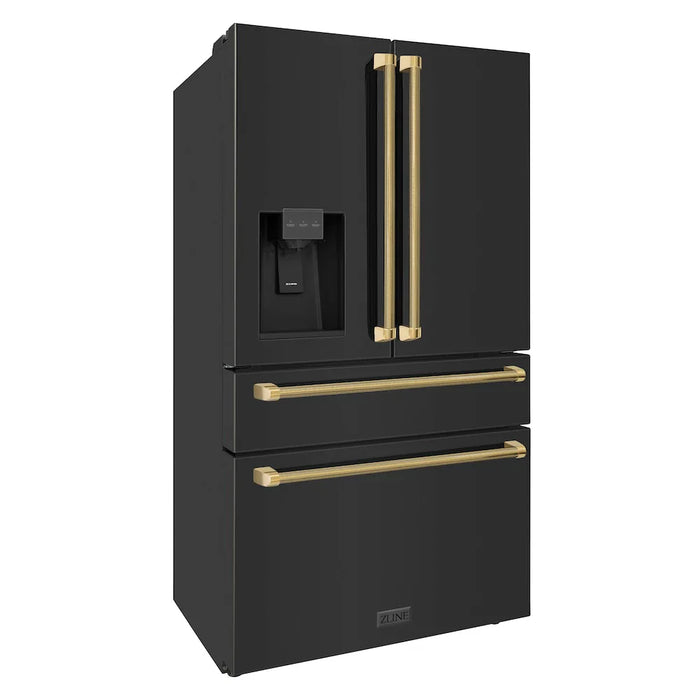 ZLINE Autograph Edition 36" Standard-Depth French Door External Water Dispenser Refrigerator, Dual Ice Maker, Fingerprint-Resistant Black Stainless Steel, Helix Handles RSMZ-W-36-BS-KG09K